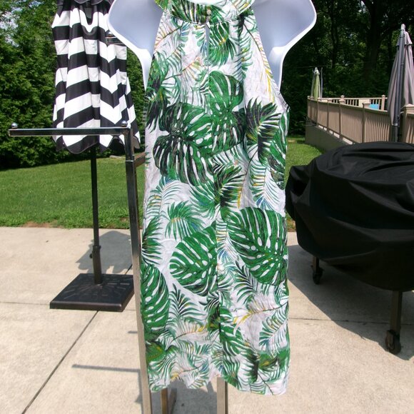 NWT TAHARI GREEN LEAF PRINT LINEN DRESS S - Picture 2 of 2
